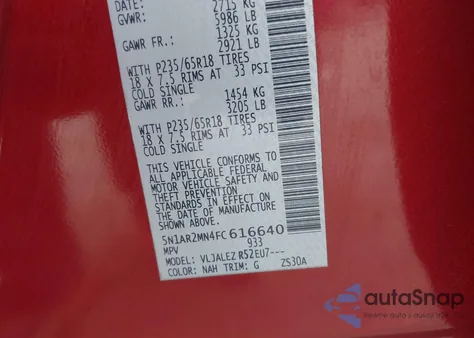 2015 Nissan Pathfinder Sv z USA, uszkodzony, nr VIN 5N1AR2MN4FC616640